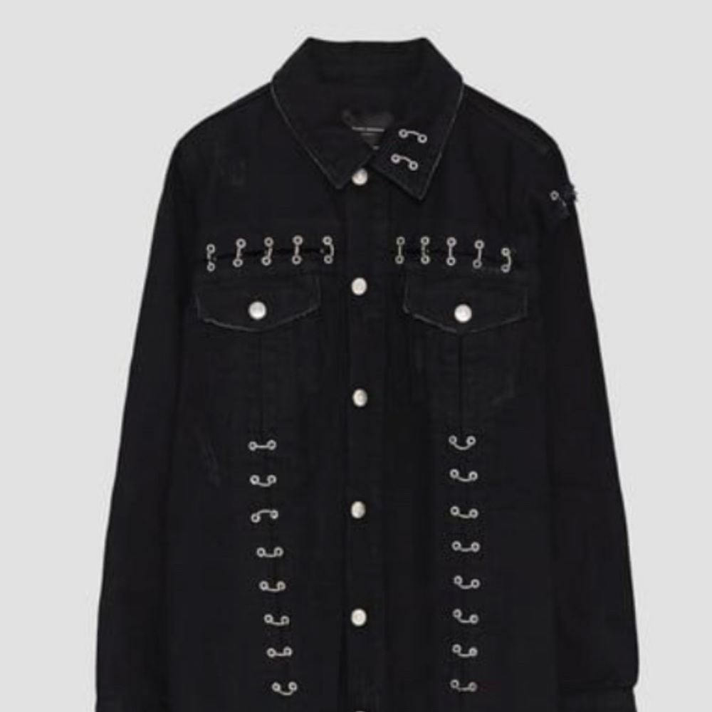 Zara Black Biker Denim Jacket w/ Piercings